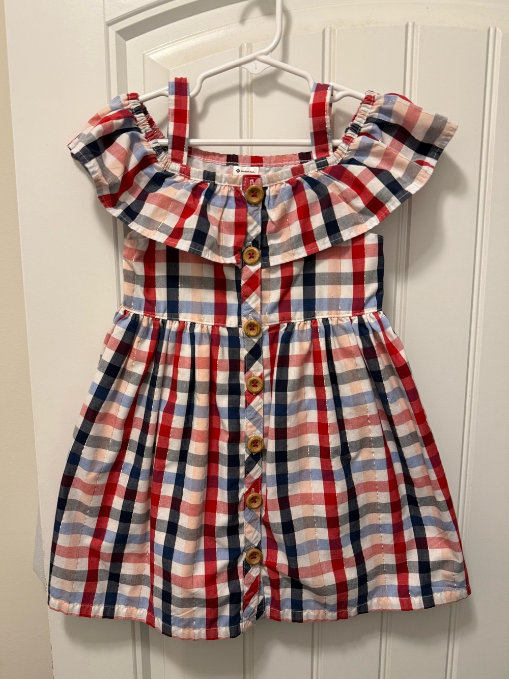Member’s Mark Girls Red, White & Blue Plaid Off-Shoulder Dress